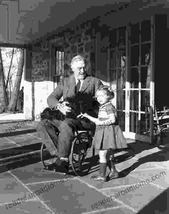 A Black And White Photograph Of President Roosevelt In His Wheelchair, Surrounded By Friends And Family On The Porch Of The Little White House. Little White House