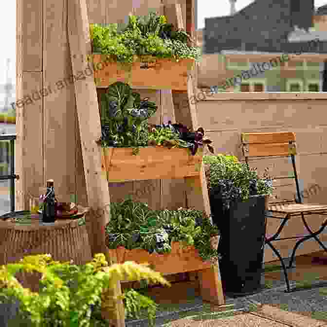 A Lush Vertical Garden Adorns A Wall, Featuring A Variety Of Herbs, Vegetables, And Flowers. Urban Gardening For Beginners: Making Use Of Cramped Spaces And Growing Your Own Food For A Sustainable Living