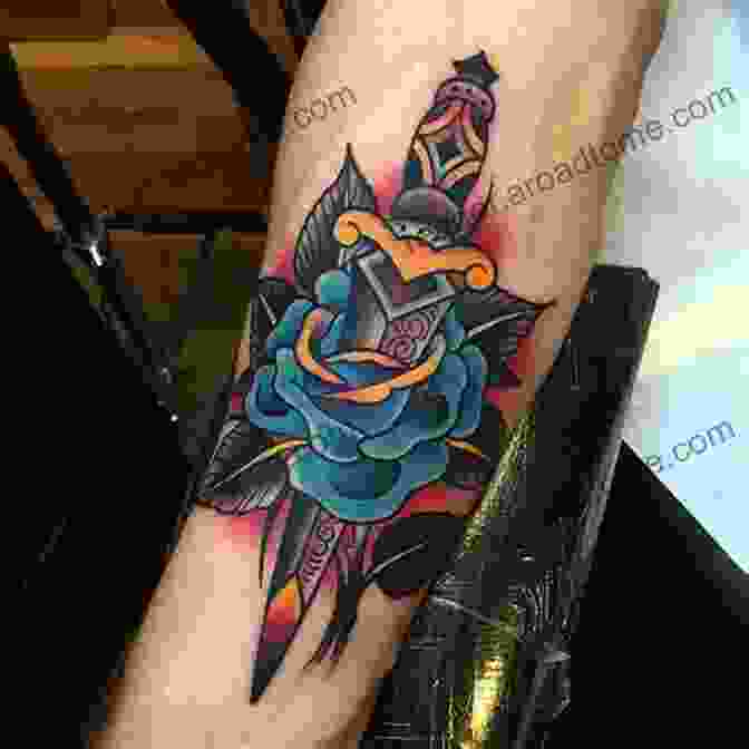 A Neo Traditional Tattoo Of A Rose And Dagger On A Person's Forearm. Photo Of Tattoo Body Art: The Most Interesting Of Body Tattoo That You Should Not Miss