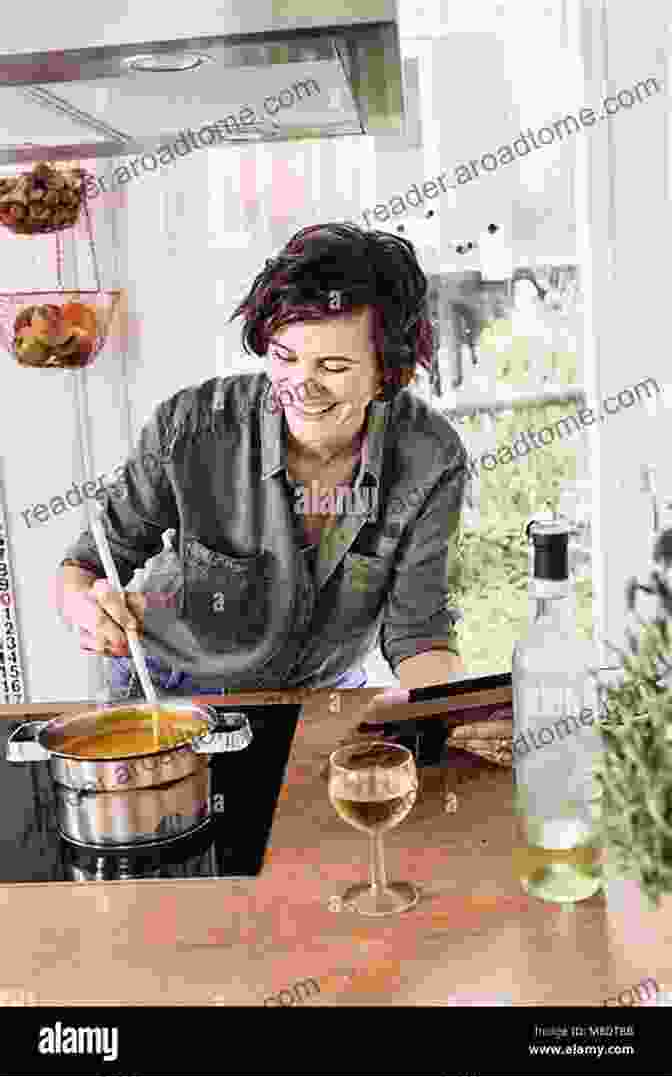 A Rustic Scene Of A Gloucestershire Kitchen, With A Woman Stirring A Pot Over A Wood Burning Stove. Gleanings From Gloucestershire Housewives Traditional Recipes