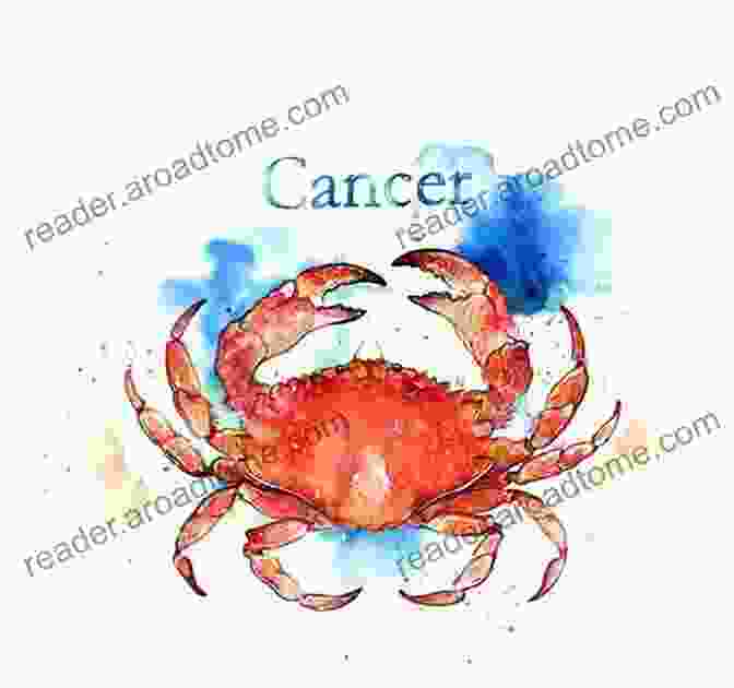 A Watercolor Painting Of A Crab, The Astrological Symbol For Cancer. Zodiac Signs: Cancer