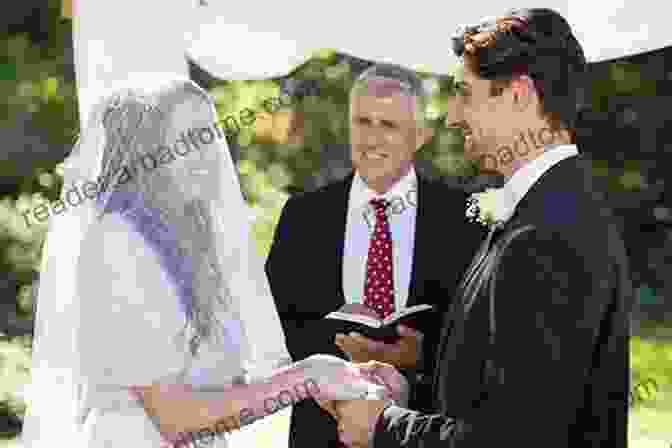 A Wedding Officiant Gestures With A Smile, Guiding The Couple Through Their Vows. A Bride S Guide: How To Write A Wedding Ceremony